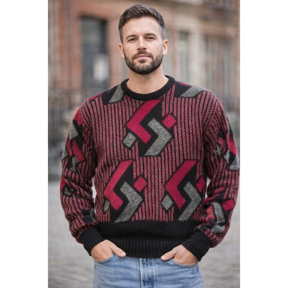 Vancort Other - XL Indie Vintage sweater Eclectic Grandpa core Mens Black Red Geometric dad 80's